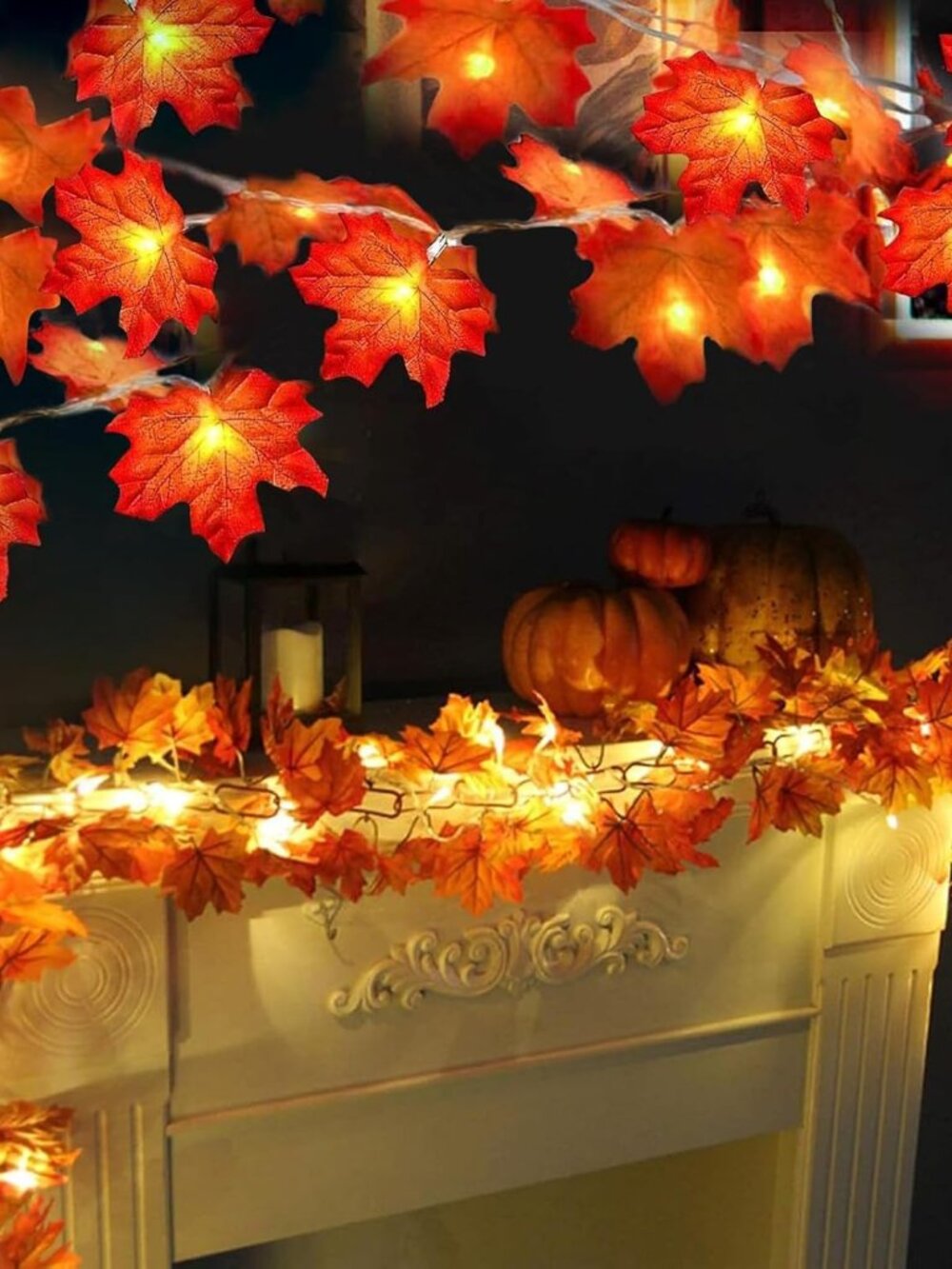 Fall Decor 2 Pack Fall Garland with Lights Enlarged Maple Leaves 20Ft 40LED